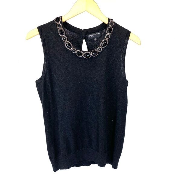 Jones NY black jeweled neck sleeveless sweater - M - Picture 2 of 12